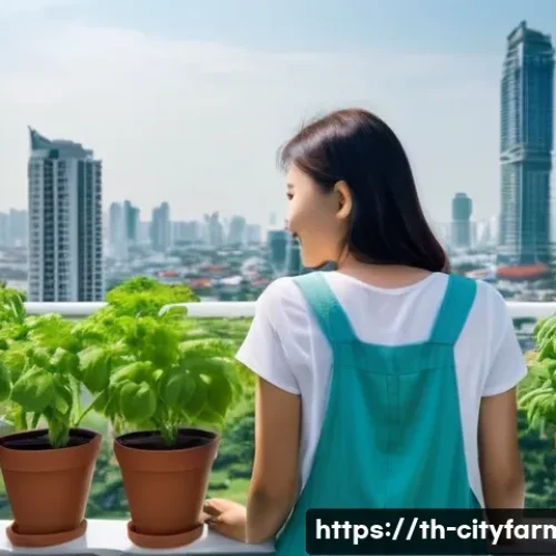 도시농업 도시 복원력 - **Prompt 1: Serene Balcony Oasis in Bangkok**
    A bright, sunny morning scene on a lush balcony ga...